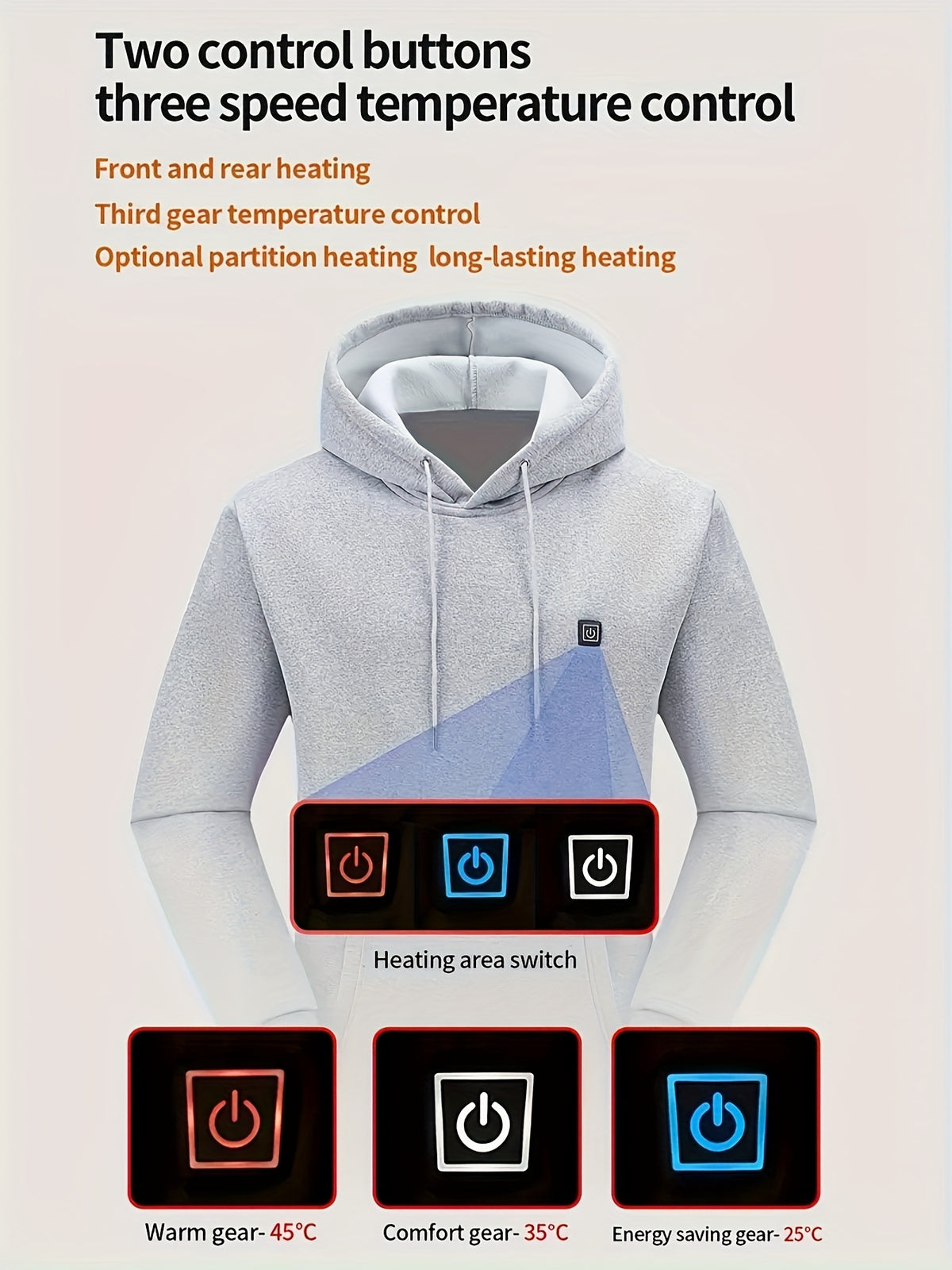 Men's Heating Hoodie with 9 Heating Zones, Electric Heating Sweatshirt, Winter Thermal Pullover Sweater Fall/Winter Essential Hoodie (Battery Not Inculded)
