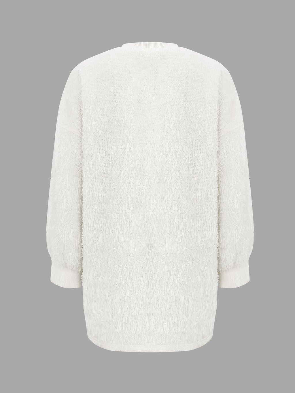 Fashion Solid Color V-Neck Beaded Pullover Casual Loose Long Sleeve Top