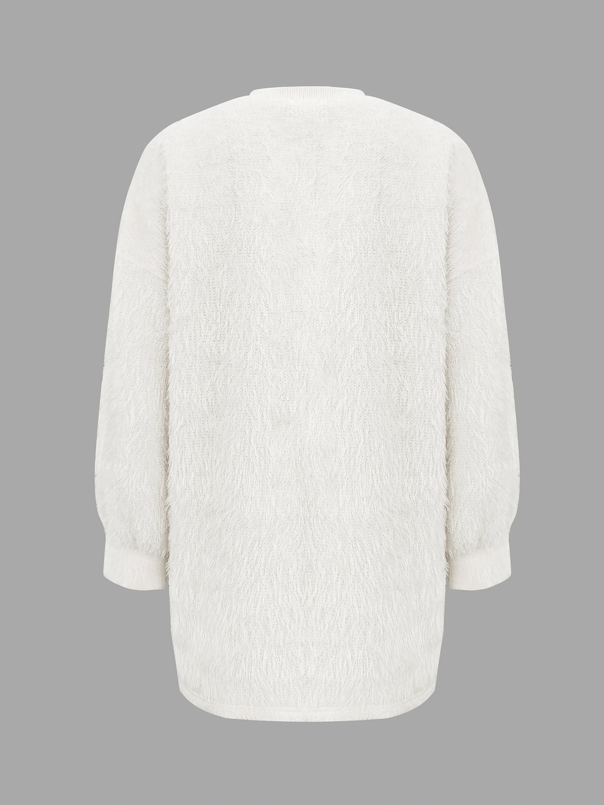 Fashion Solid Color V-Neck Beaded Pullover Casual Loose Long Sleeve Top