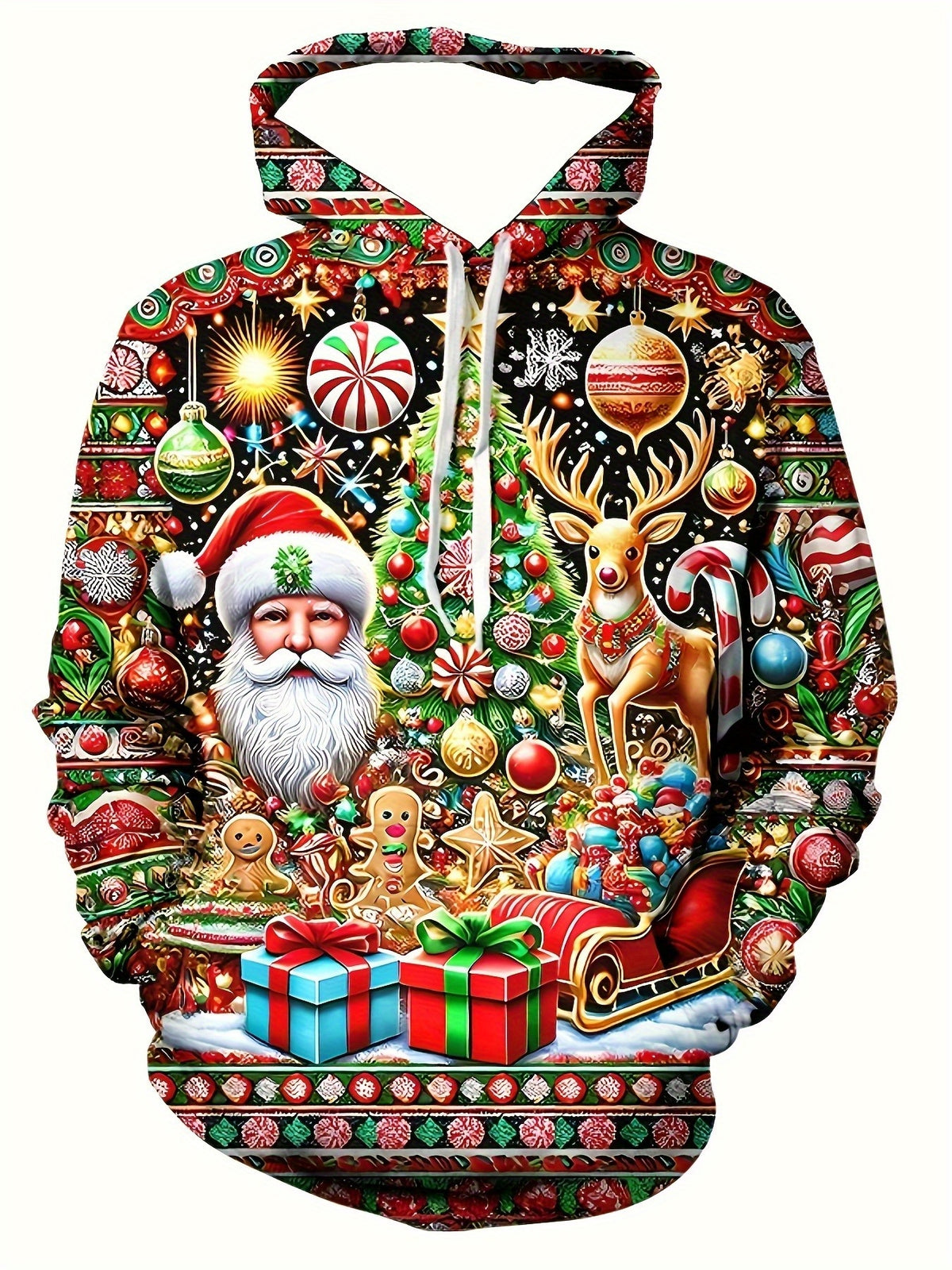 New 3D Men's Long-Sleeve Casual Hoodie with 3D Christmas Print - Santa Claus, Christmas Tree - Men's Fashion Casual Sweatshirt, Printed Hoodie with Drawstring and Kangaroo Pocket, Stylish Sweatshirt for Daily Wear and Commuting, Fashionable Patterned