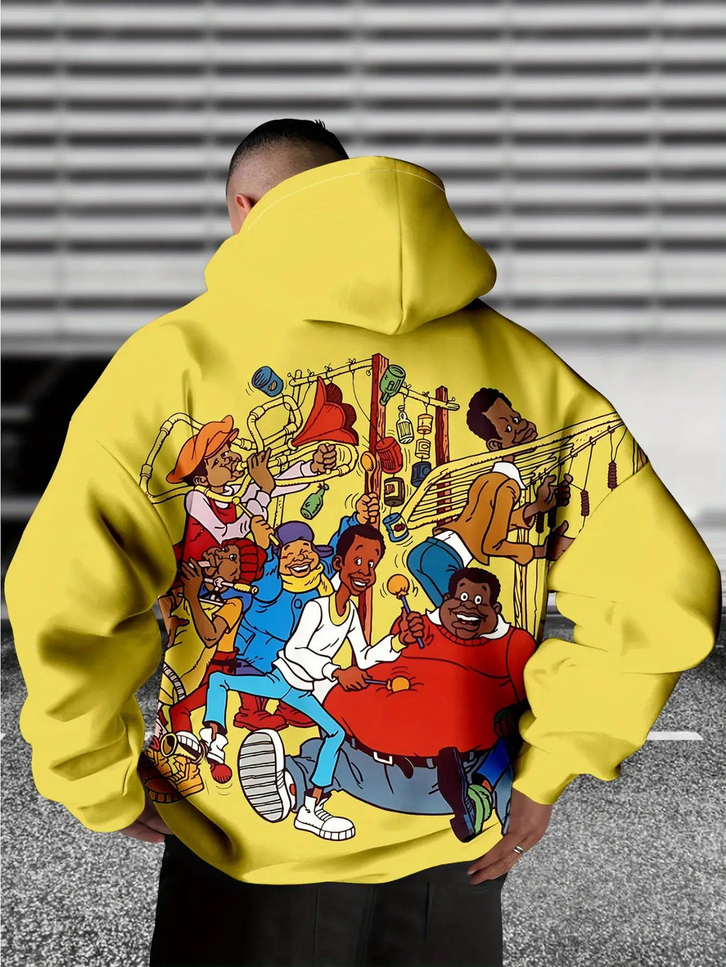 High-Quality Clearan 3D Print Men'S Hooded Drop Shoulder Novelty Long Sleeve Sweatshirt with Cartoon Pattern | Fashionable Streetwear Casual Fashion, Geometric-Pattern, Slight Stretch Fabric