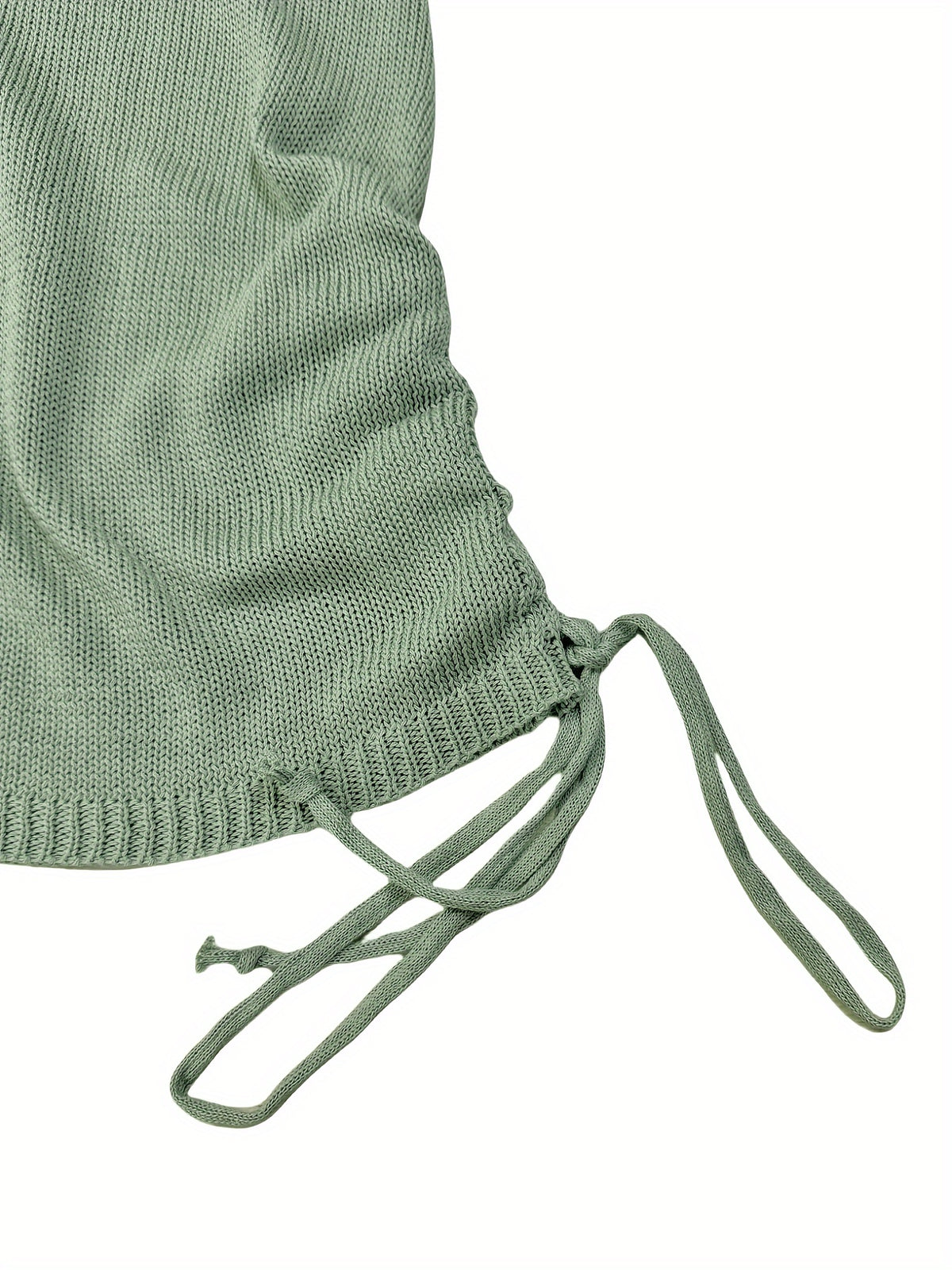 Solid Color Open-neck Sweater Dress, Elegant Backless Long Sleeve Drawstring Hem Wrap Skirt