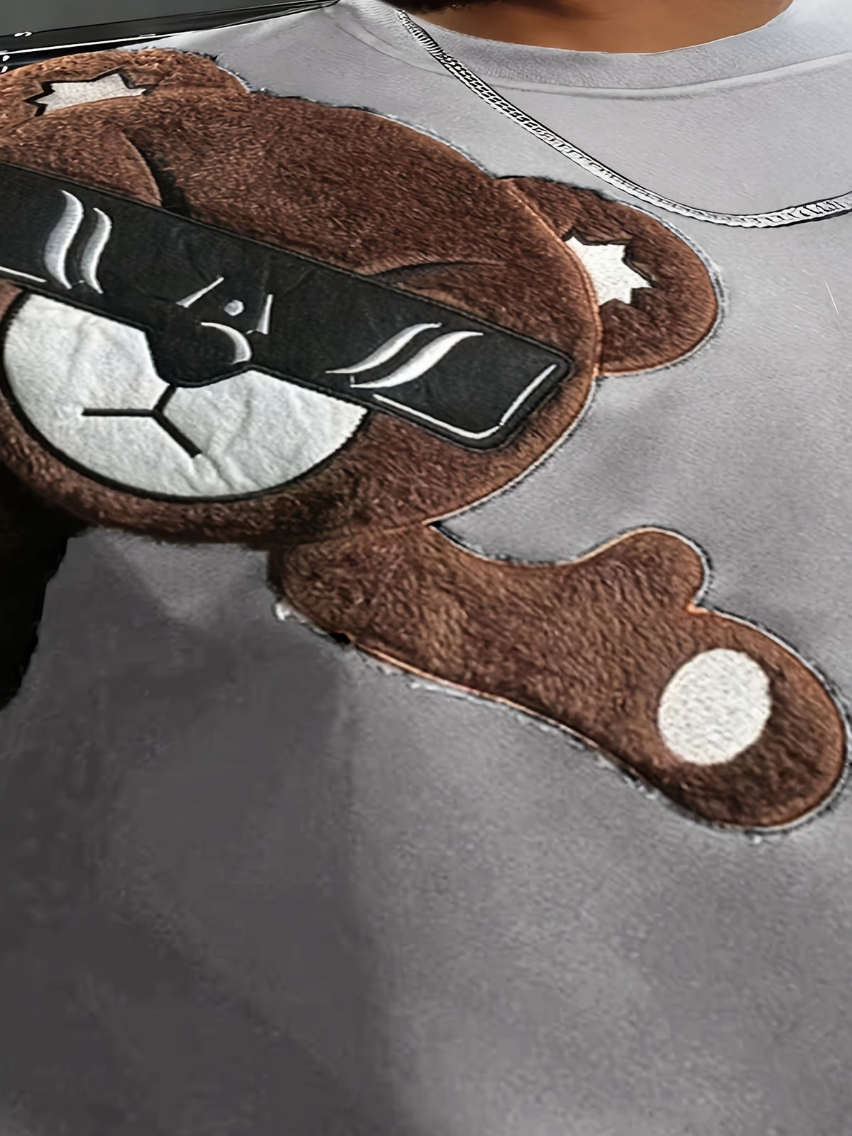 Men'S Fashion Cartoon Bear Long Sleeve Pullover Creative Plush Spliced Casual Sweatshirt