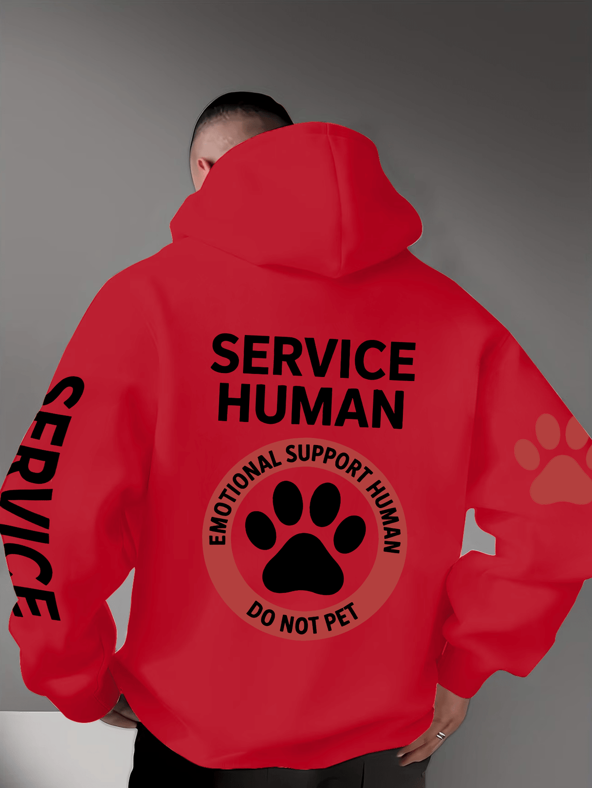 [Casual Pullover Hoodie] Our Lady's Day New Arrival Men's Sweatshirt, Casual Versatile Style Fashion Hoodie with Bear Paw "Service Human" Letter Design Print - Casual Pullover, Kangaroo Pocket, Stretch Fabric, Perfect Choice for Autumn