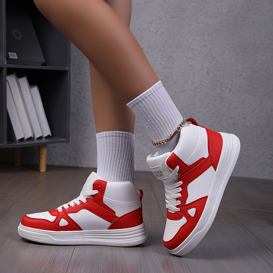 Women's Fashion Shoes, Women's Casual Sneakers, Anti-Slip Lace-Up Skating Shoes, Mid-Top Casual Sneakers, Wear-Resistant Women's Skate Shoes, Lightweight Round-Toe Shoes, Women Shoes