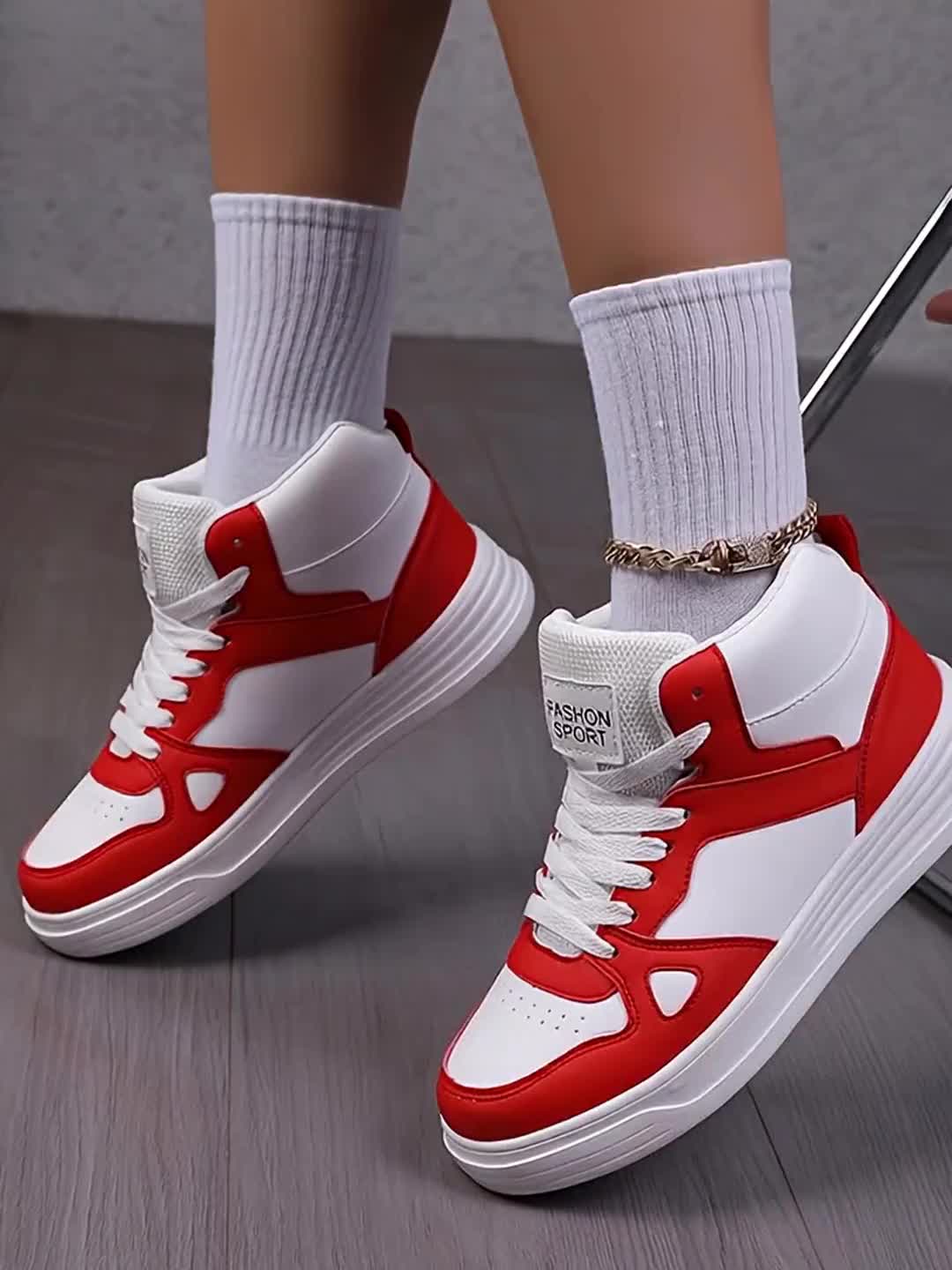 Women's Fashion Shoes, Women's Casual Sneakers, Anti-Slip Lace-Up Skating Shoes, Mid-Top Casual Sneakers, Wear-Resistant Women's Skate Shoes, Lightweight Round-Toe Shoes, Women Shoes