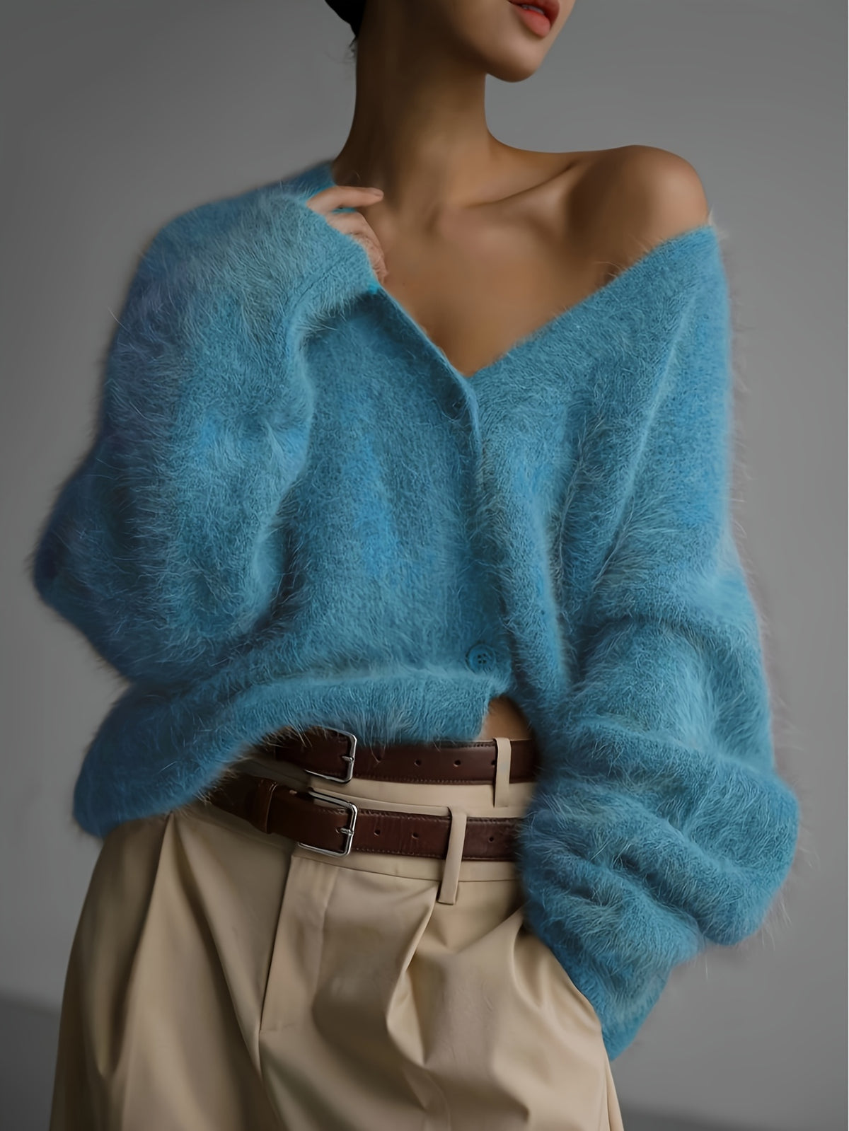 #B0827 Loose Long Sleeve V-Neck Sweater Jacket, Fashionable Easy Women'S Cardigan, Stylish Comfortable Sweater, Easy Elegant Open Front, Versatile Top for Casual, Dates, Parties, Or Business