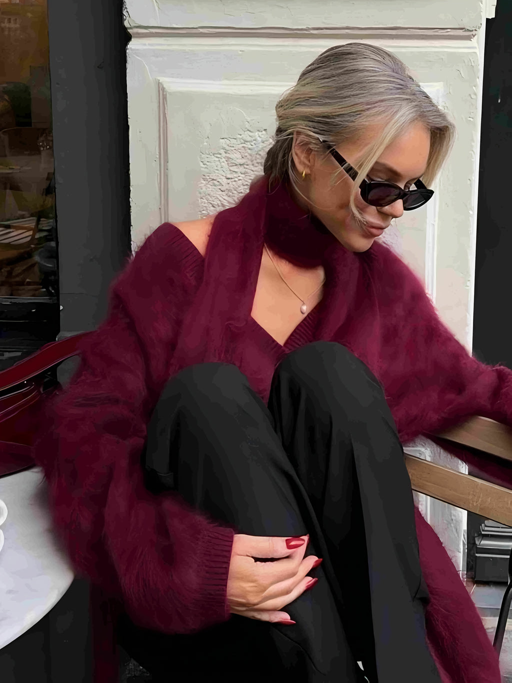 [Elegant Autumn/Winter Wear] Soft Red Women's Cardigan | Elegant Long-Sleeve Sweater for Autumn/Winter, Paired with Scarf, Office Parties, Daily Wear, Date Outfits