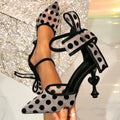 Large Polka Dot Classic Sheer Mesh High Heel Sandals, Transparent Fishnet, Heart-shaped Heel, Valentine's Day Exclusive High Heels, Sexy and Elegant Hollow Flat Shoes, Women Shoes