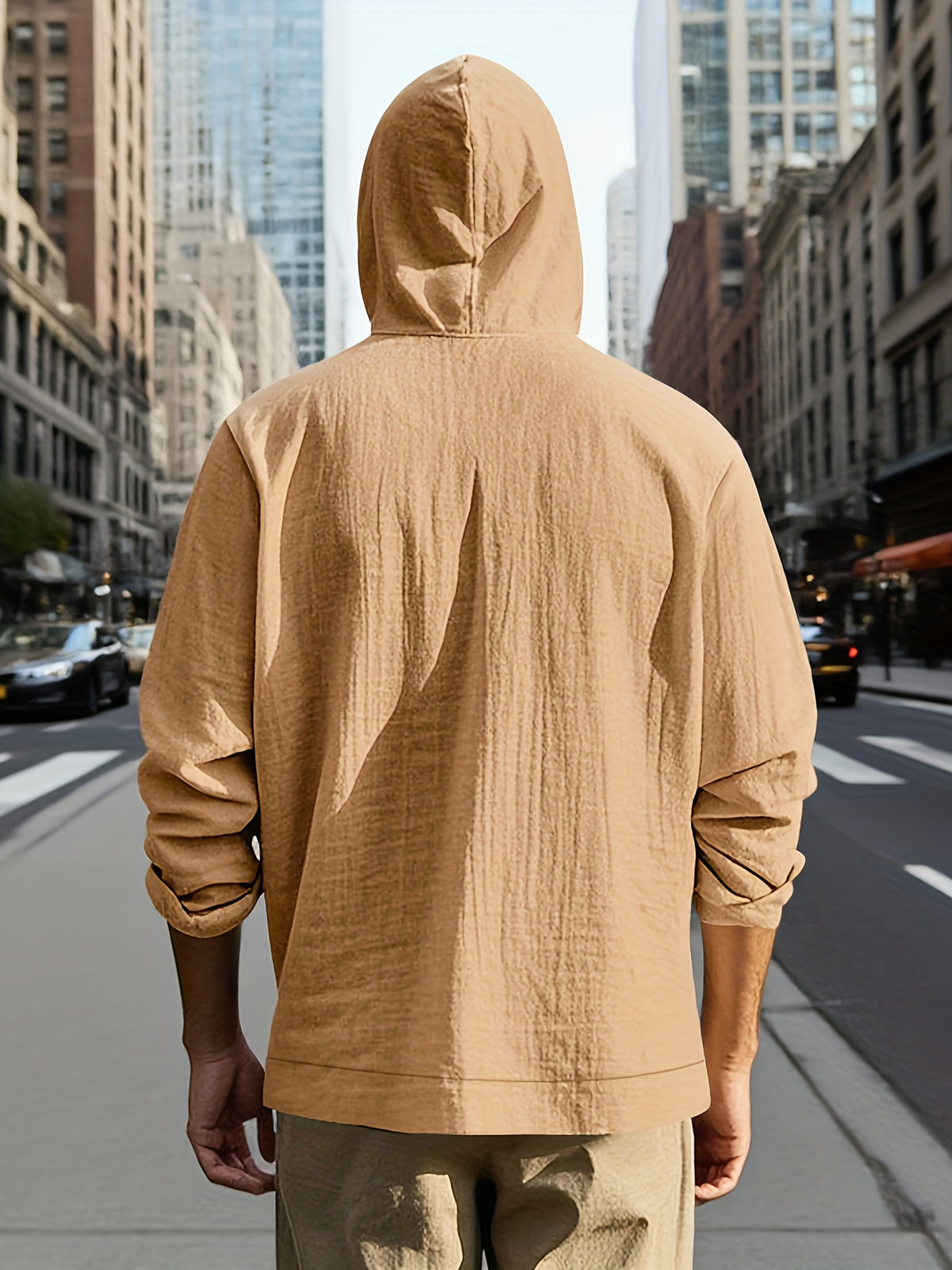 Men's American-style Long-sleeved Shirt with Hood for Spring and Autumn, Loose Linen, Casual and Simple, a Versatile Top for Beach Vacations