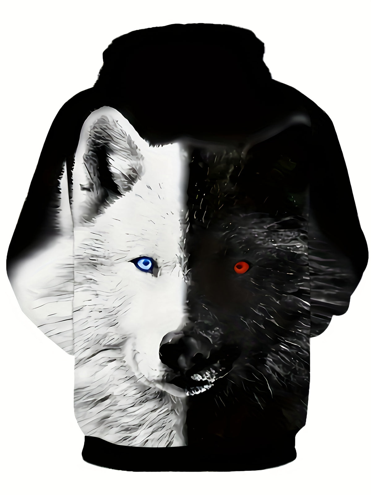 Digital Print Trendy Hooded Sweatshirt - Autumn Hoodie - 3D Digital Print - Two-Color Wolf Dog Design