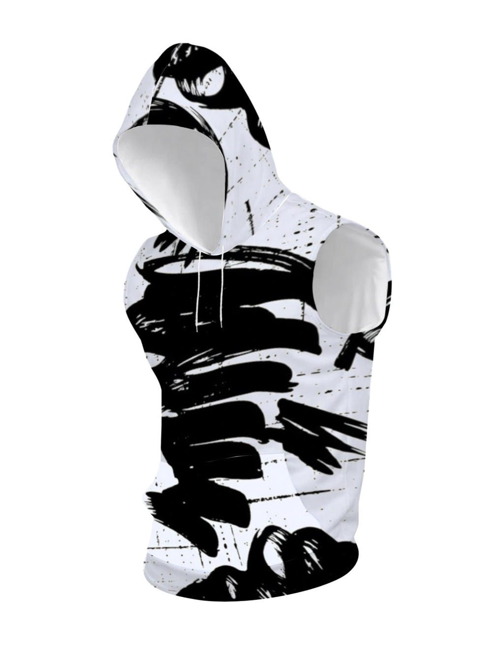 Men'S Hooded Sleeveless Top Black And White Ink Splash Print Sports Fitness Vest Daily Casual Trendy Versatile Breathable Comfortable Slim Fit for Workout Gym Training