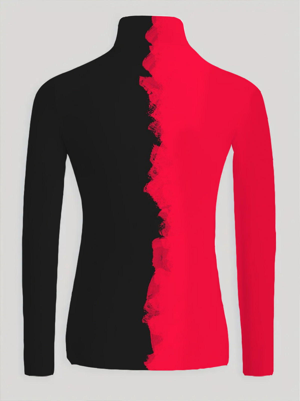 Women'S Mandarin Collar Long Sleeve T-Shirt, Suitable for Female Wear, Fabric, Regular Fit, with Red Black Split Transformation Design, Spring Fall Collection