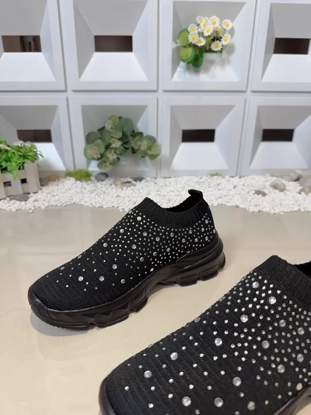 [Stretch Socks Sneakers] Women's Stretch Socks Shoes with Rhinestone Embellishments, Low-Top Knit Sneakers, Breathable Walking Sneakers with EVA Soft Soles, Women Shoes Elegant Women Shoes Classy Lady Shoes