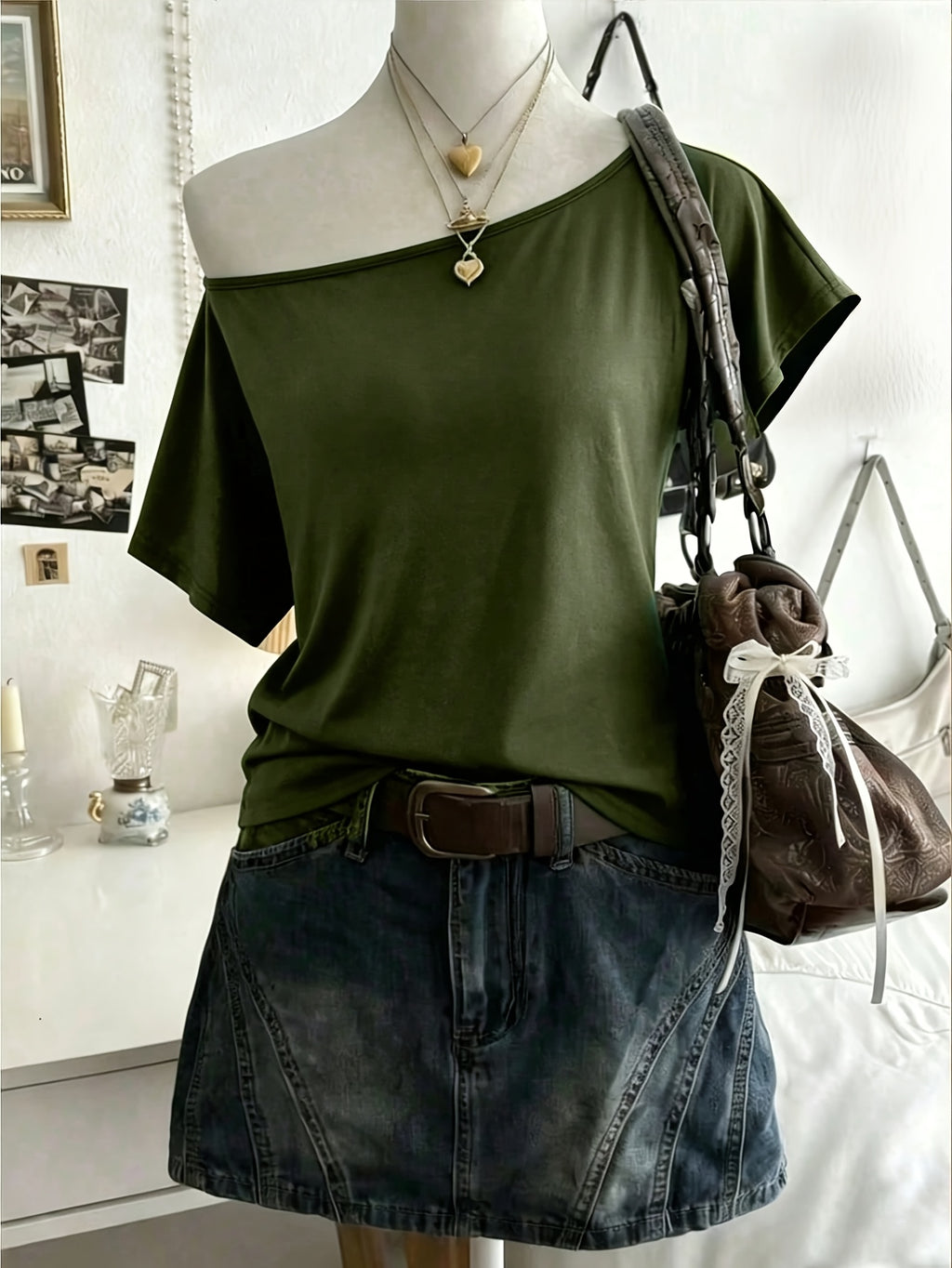 Women's Sexy Solid Color Asymmetrical Neckline Backless Summer T-Shirt, Women's Top