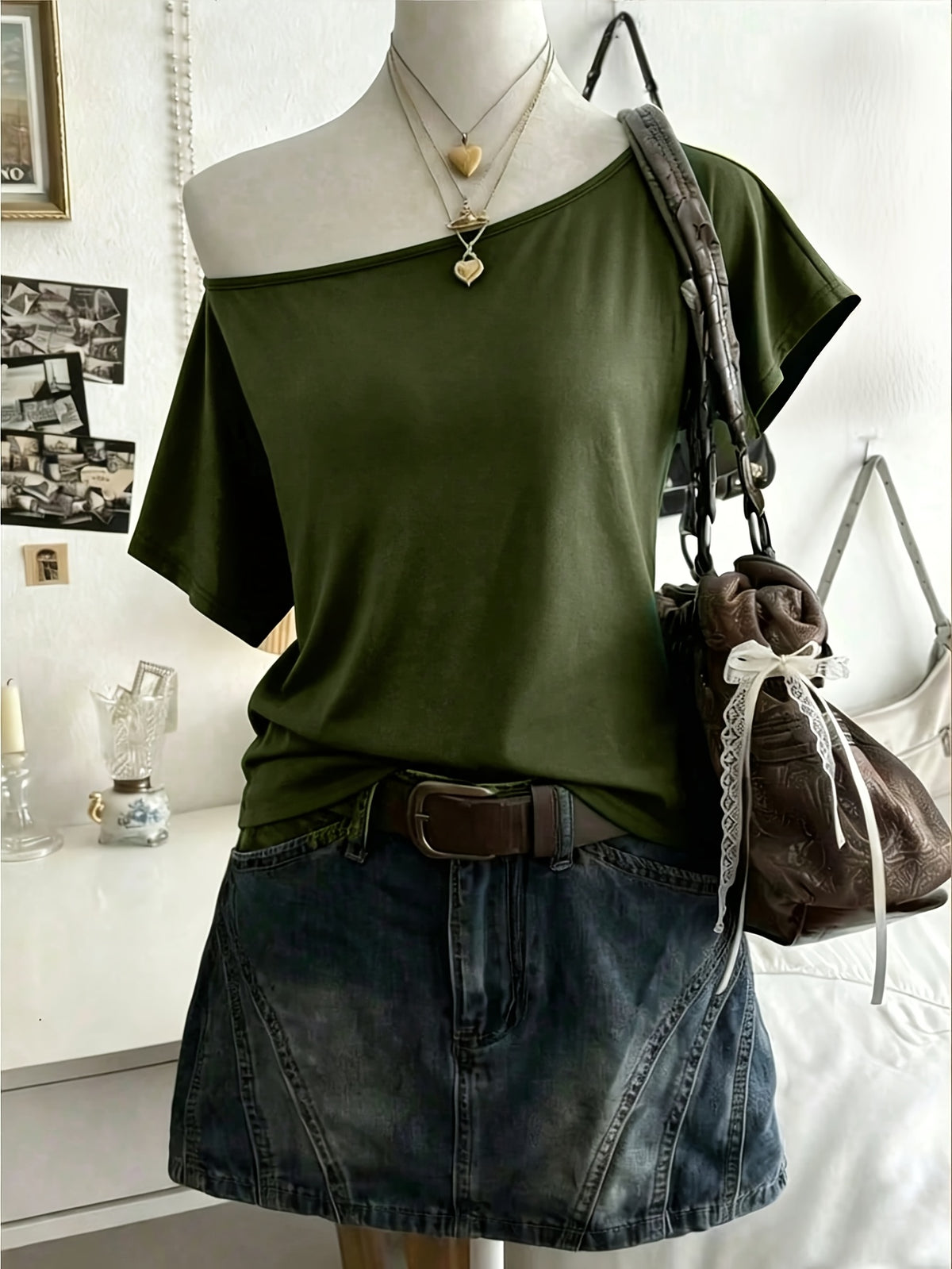 Women's Sexy Solid Color Asymmetrical Neckline Backless Summer T-Shirt, Women's Top