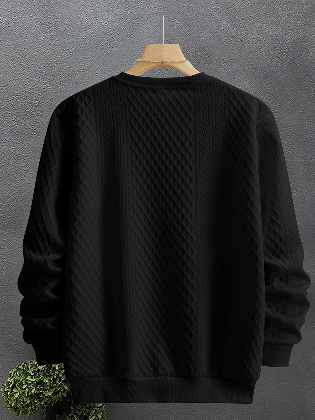 Men's Fashion Crewneck Sweatshirt, Men's Crewneck Sweatshirt, Jacquard Design Casual Streetwear Sweatshirt, Simple Basic Style, Long-Sleeve T-Shirt, Sport Sweatshirt, Men's Casual Apparel, Cuffed Hem