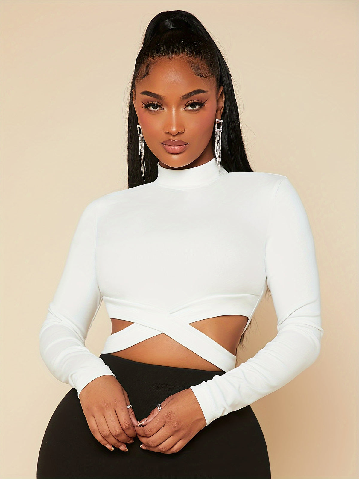 New Women's Fashion Slim-Fit Cross-Waist Mid-Collar Long-Sleeve Shirt