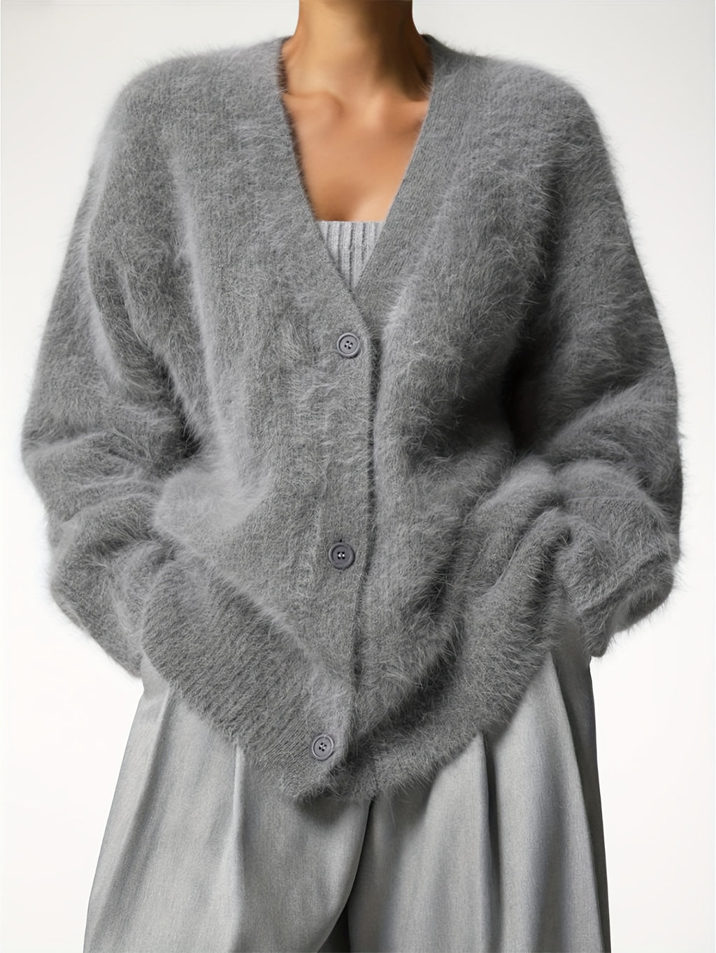 #B0827 Loose Long Sleeve V-Neck Sweater Jacket, Fashionable Easy Women'S Cardigan, Stylish Comfortable Sweater, Easy Elegant Open Front, Versatile Top for Casual, Dates, Parties, Or Business
