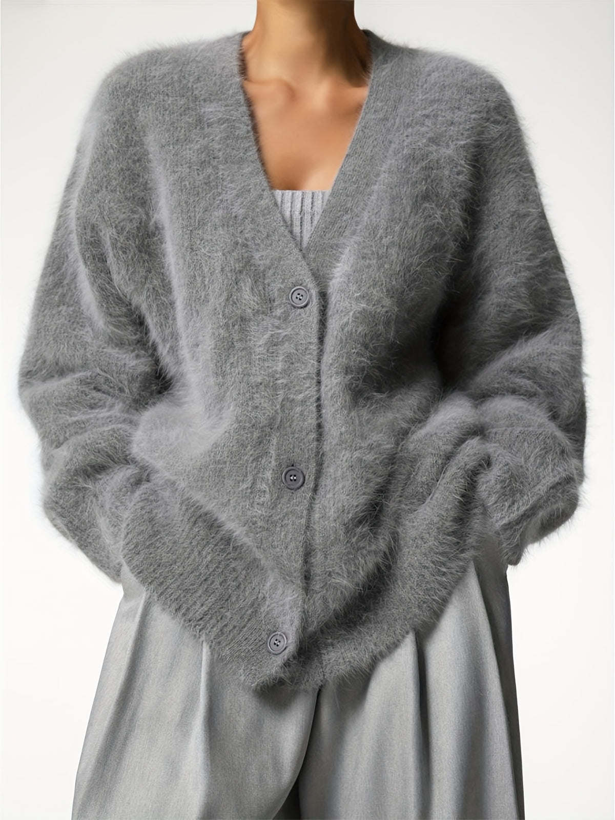 #B0827 Loose Long Sleeve V-Neck Sweater Jacket, Fashionable Easy Women'S Cardigan, Stylish Comfortable Sweater, Easy Elegant Open Front, Versatile Top for Casual, Dates, Parties, Or Business