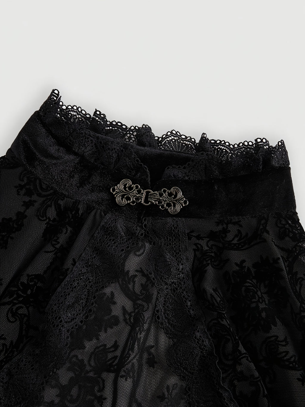 [Black Velvet Shirt] Women's Black Velvet High-Neck Bell Sleeve Short Outer Decorative Shirt