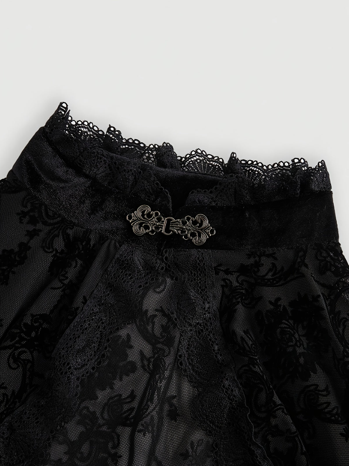 [Black Velvet Shirt] Women's Black Velvet High-Neck Bell Sleeve Short Outer Decorative Shirt