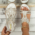 Women's Floral Rhinestone Flat Sandals, Bohemian Style Open Toe Elastic Strap Slip-Ons, Casual Summer Beach Sandals, Women Shoes