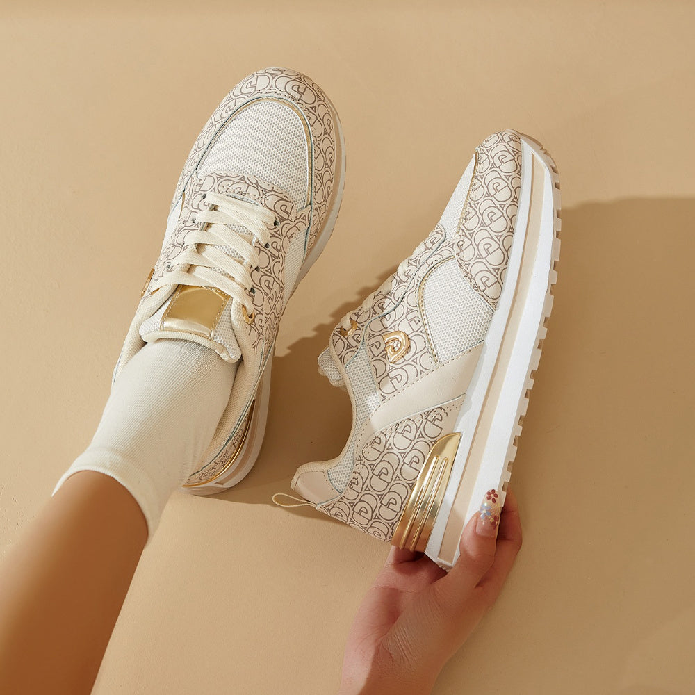 Desai Women's Sneakers with Letter Pattern Design, Platform Sole Fashion Shoes, Student Thick-Soled Running Shoes, Round Toe Lace-Up Low-Top Sneakers, Women Shoes