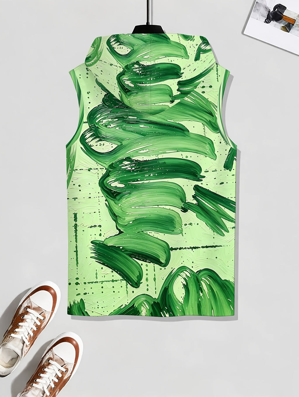 Men'S Hooded Sleeveless Top Black And White Ink Splash Print Sports Fitness Vest Daily Casual Trendy Versatile Breathable Comfortable Slim Fit for Workout Gym Training