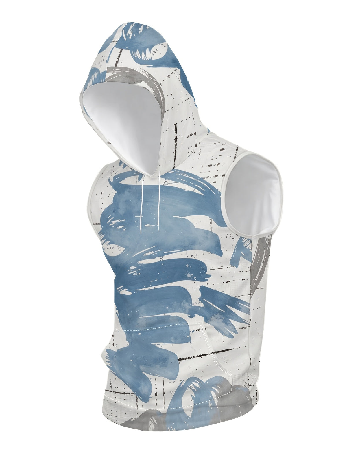 Men'S Hooded Sleeveless Top Black And White Ink Splash Print Sports Fitness Vest Daily Casual Trendy Versatile Breathable Comfortable Slim Fit for Workout Gym Training