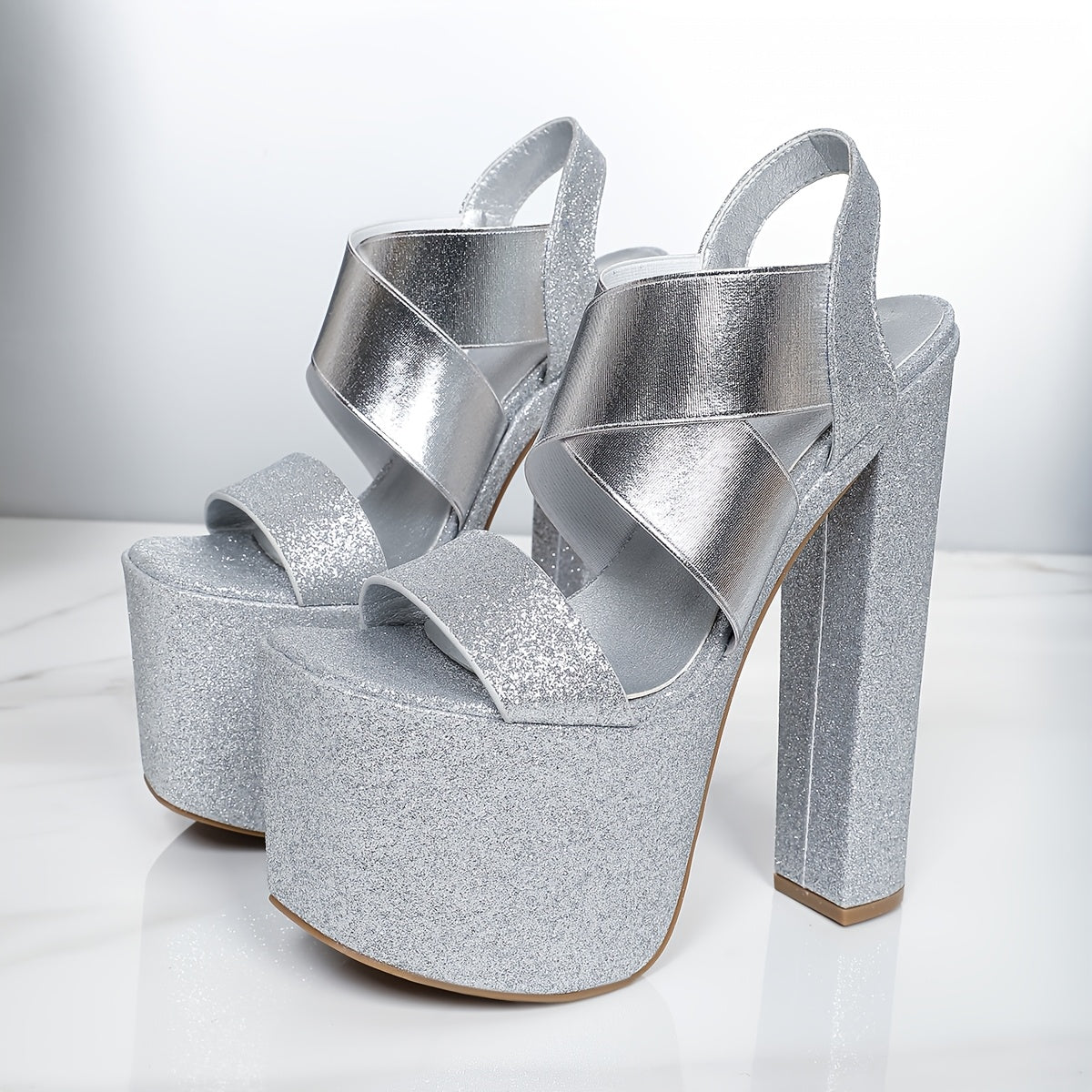 7.48inch High Chunky Heel with Elastic Bands, Slip-Resistant And Durable, Perfect for Fashion Runway Shows, Model Events, And Parties, Offering Comfort And Versatility., Women Shoes