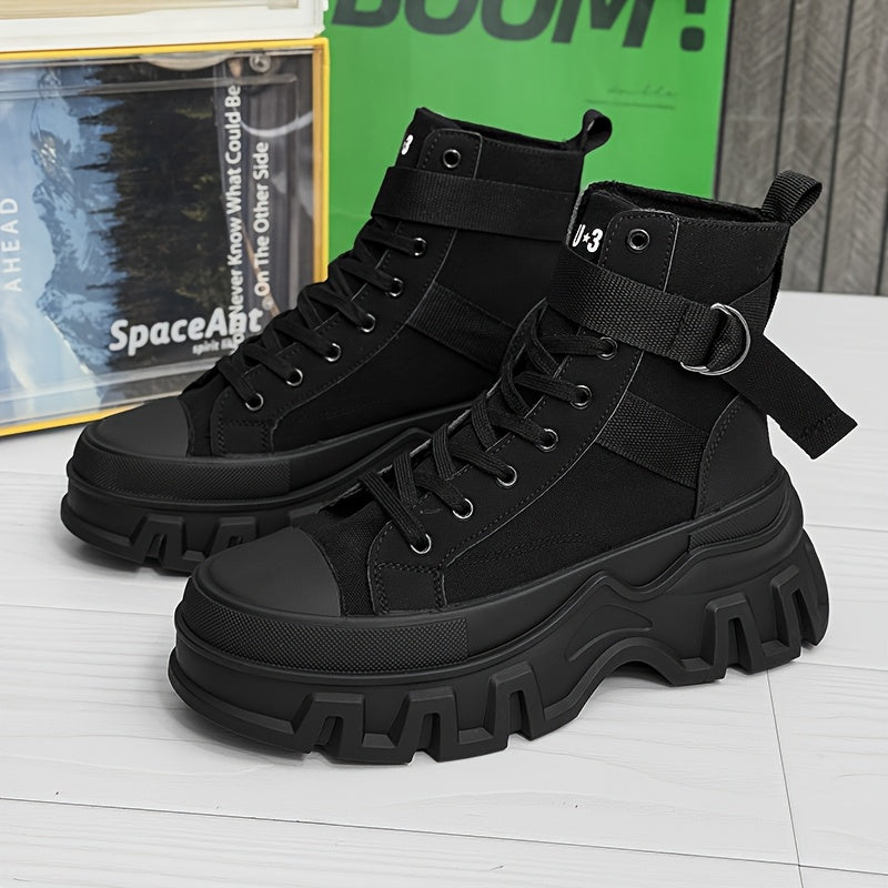 Women's Fashion High-Top Platform Shoes, Comfortable Wear-Resistant Sole Lace-Up Height-Increasing Platform Shoes, Suitable for Men's Outdoor Activities, Plus Size Women's Shoes, Black Casual Sneakers, Women Shoes