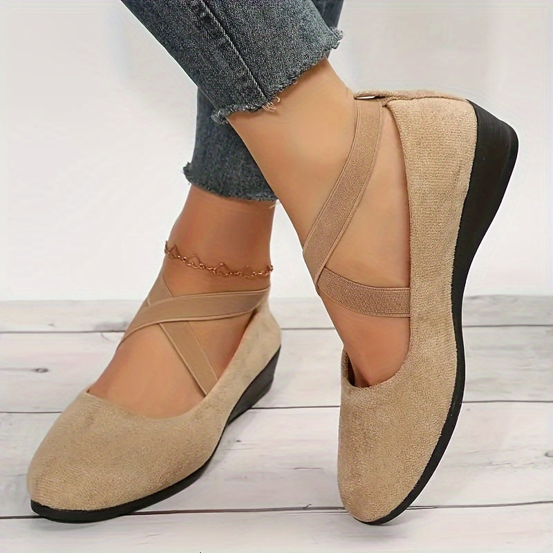 Women's Solid Color Shoes, Slip On Cross Straps Comfy Soft Sole Shoes, Lightweight Wedge Daily Shoes, Women Shoes
