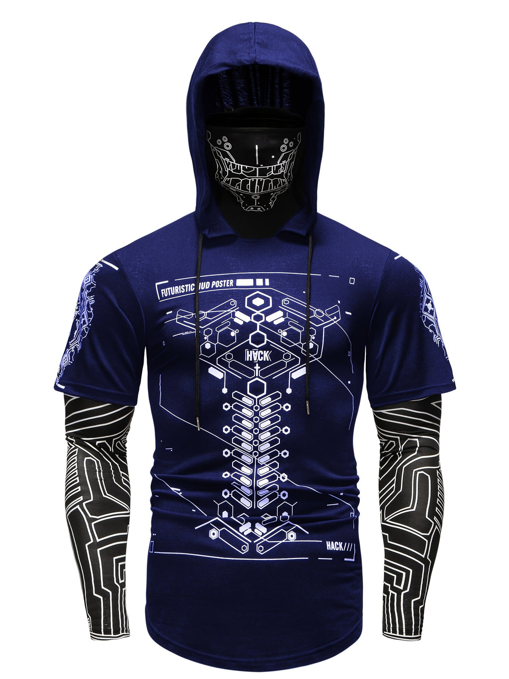 [Pearson OBM] Men'S Geometric Pattern Print Mask Hoodie T-Shirt
