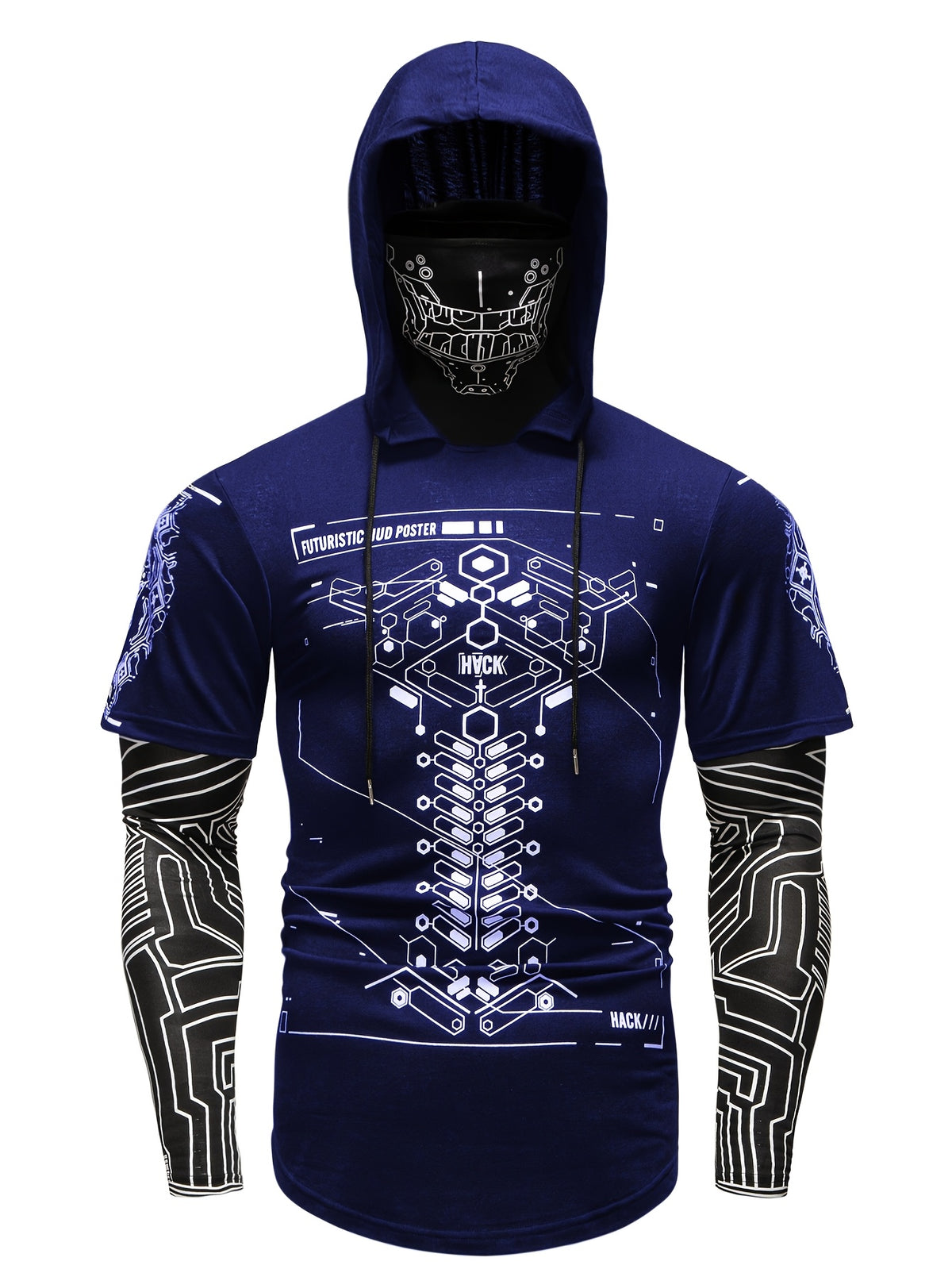 [Pearson OBM] Men'S Geometric Pattern Print Mask Hoodie T-Shirt