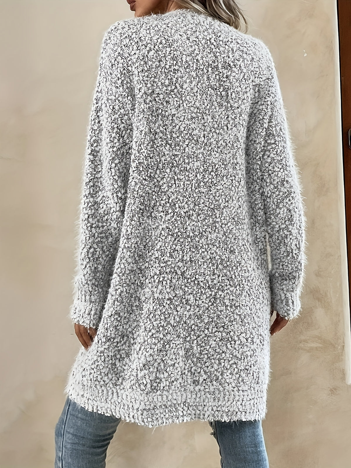 [Versatile Winter Cardigan] Western Style Women's Fall Winter Mid-Length Cardigan Solid Color Open Front Versatile Jacket