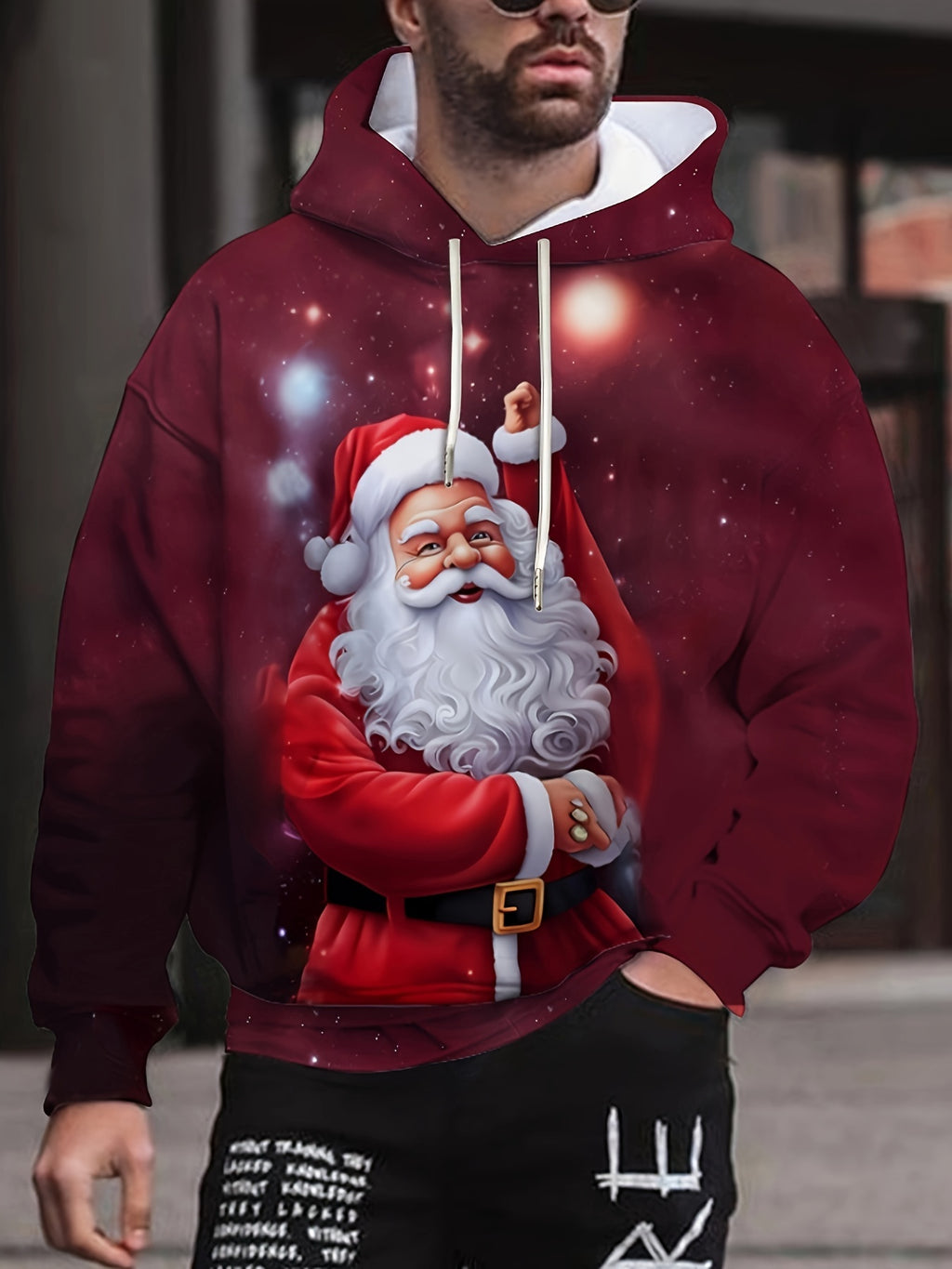 New European and American Style Halloween Men's Santa Claus Digital Print Christmas Series Hooded Sweatshirt Casual Pullover