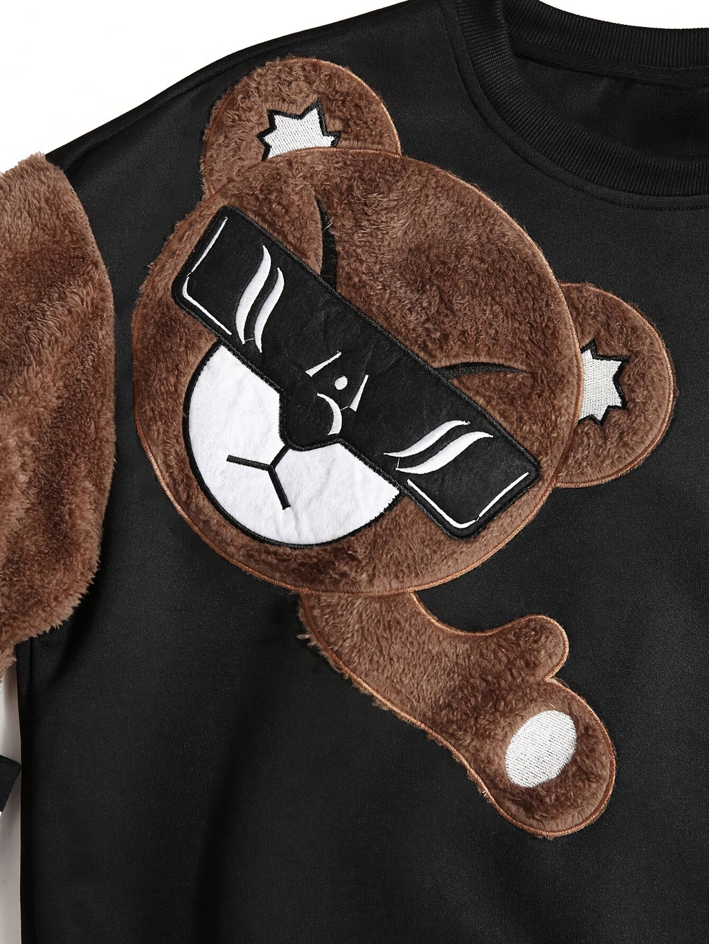 Men'S Fashion Cartoon Bear Long Sleeve Pullover Creative Plush Spliced Casual Sweatshirt