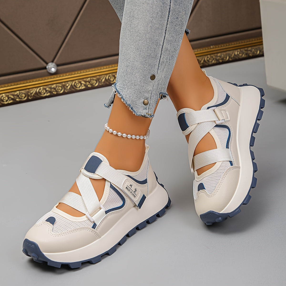 Summer Hollow Mesh Breathable Lightweight Comfortable Hook-And-Loop Closure Casual Athletic Women'S, Women Shoes, Sneakers