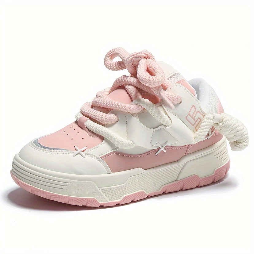 Women'S Niche Design Thick Shoelaces Student Cute Pink Bread Shoes Women'S Ugly Cute Leatherette Girly Thick Sole Height Increasing Sneakers, Women Shoes