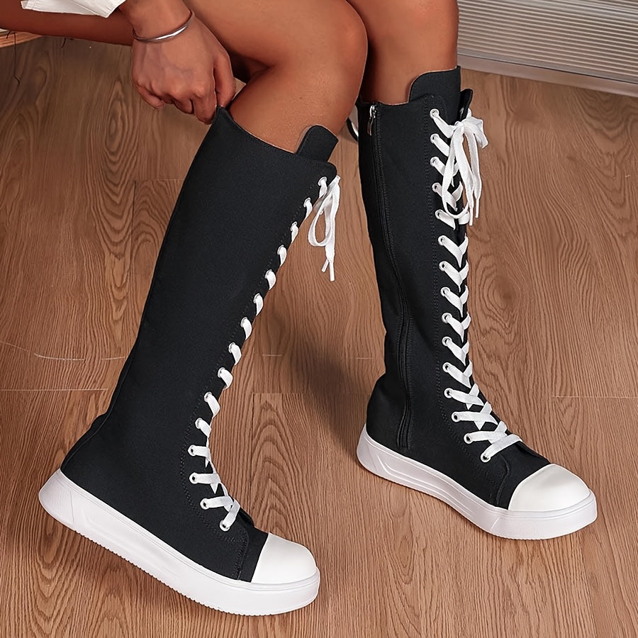 All Seasons Outdoor Women'S Long Tube Plus Size Side Zipper Women Shoes Comfortable Breathable Daily Lace-Up Easy Versatile Casual Sneakers