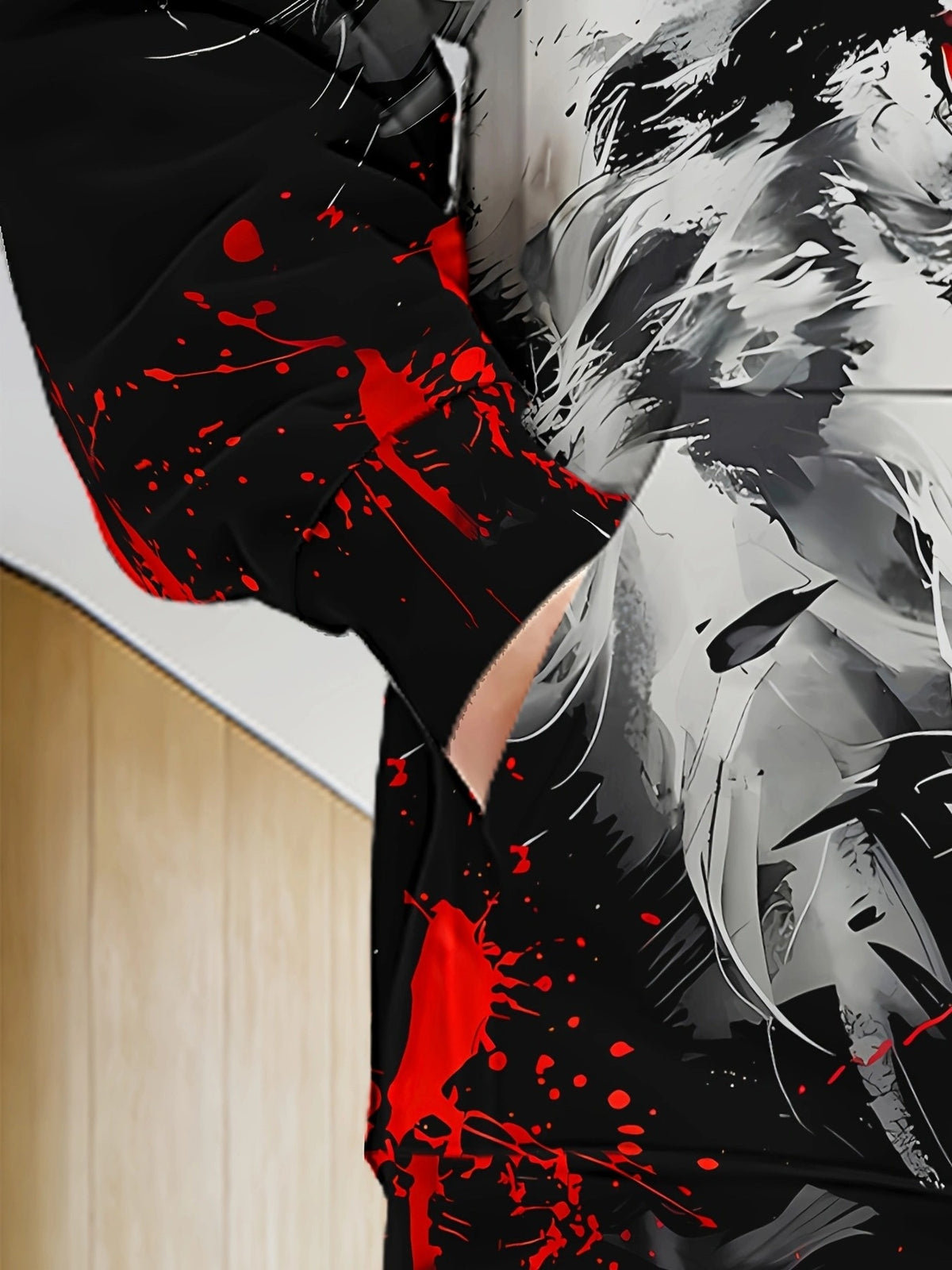 Men's Long-sleeve Zip-up Wolf Print Hooded Sweatshirt, Autumn/winter Casual Outdoor Jacket with Drawstring and Pockets