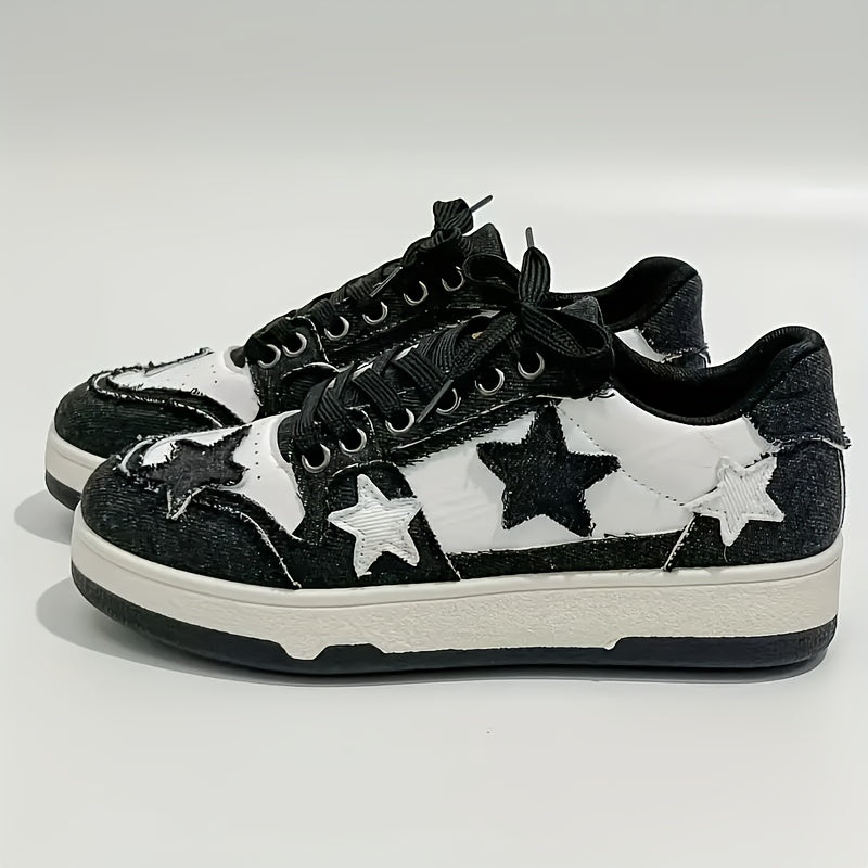 Low-Top Lace-Up Women'S Star-Studded Trendy Sneakers, All-Season Breathable Casual Athletic Shoes, Street Style, Comfortable And Durable, Suitable for Daily Leisure, Outdoor Hiking, Vacation Outings, Etc, Women Shoes