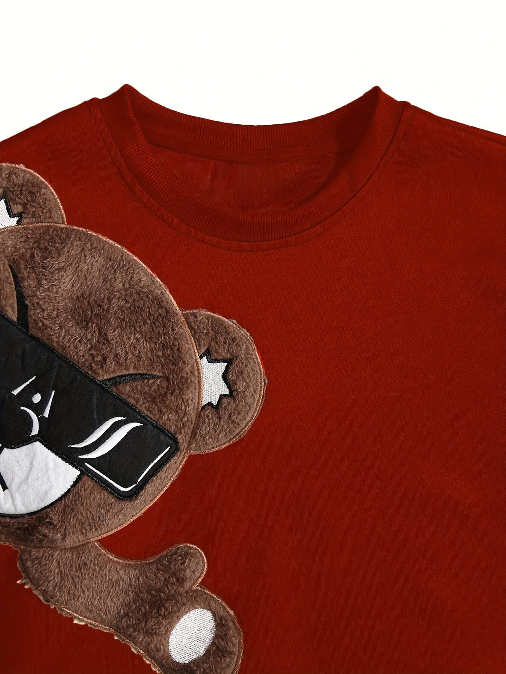 Men'S Fashion Cartoon Bear Long Sleeve Pullover Creative Plush Spliced Casual Sweatshirt