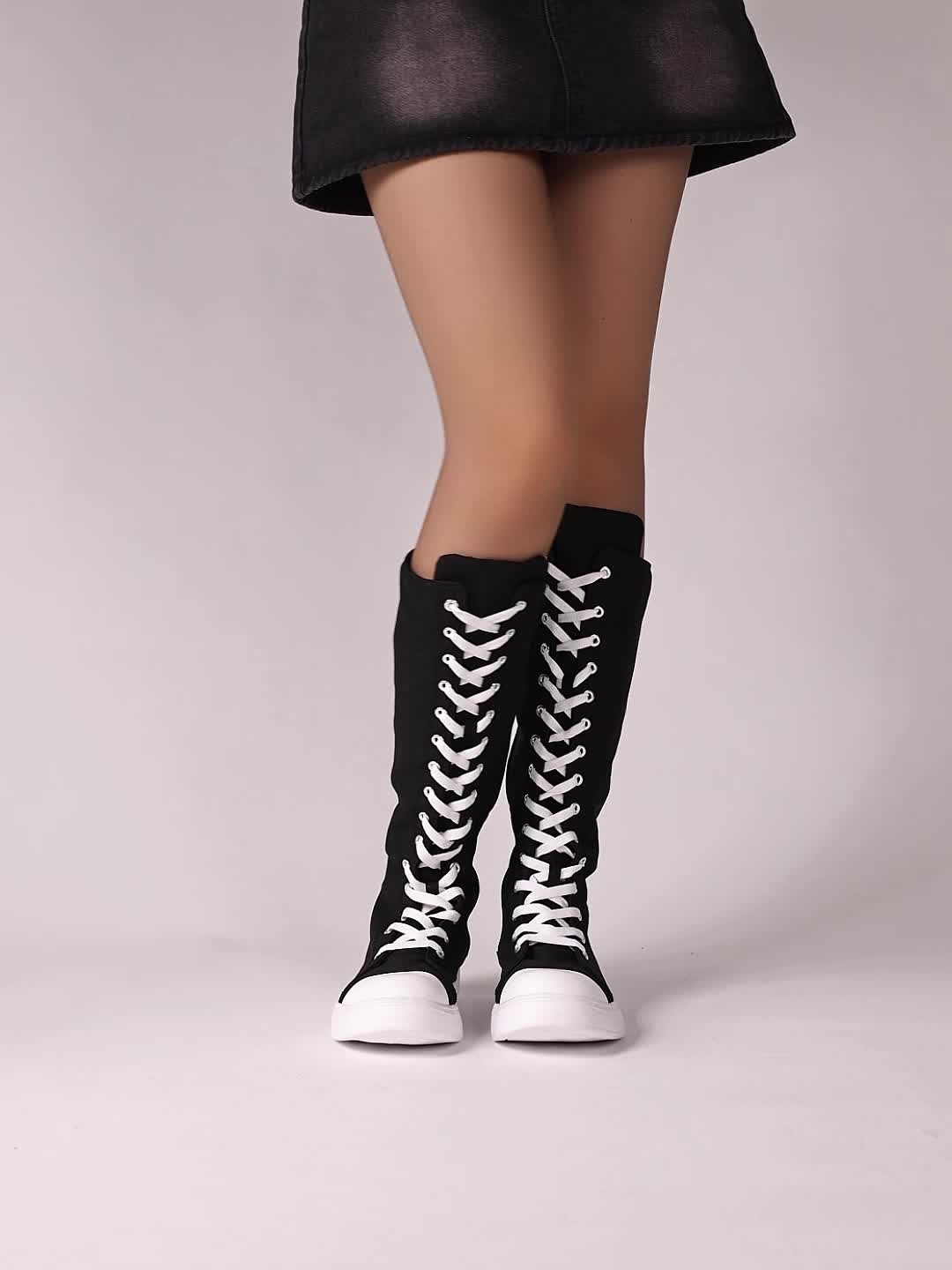 All Seasons Outdoor Women'S Long Tube Plus Size Side Zipper Women Shoes Comfortable Breathable Daily Lace-Up Easy Versatile Casual Sneakers