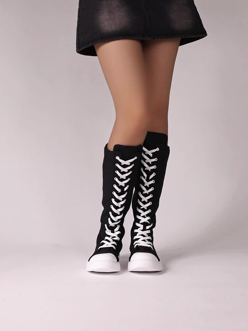 All Seasons Outdoor Women'S Long Tube Plus Size Side Zipper Women Shoes Comfortable Breathable Daily Lace-Up Easy Versatile Casual Sneakers