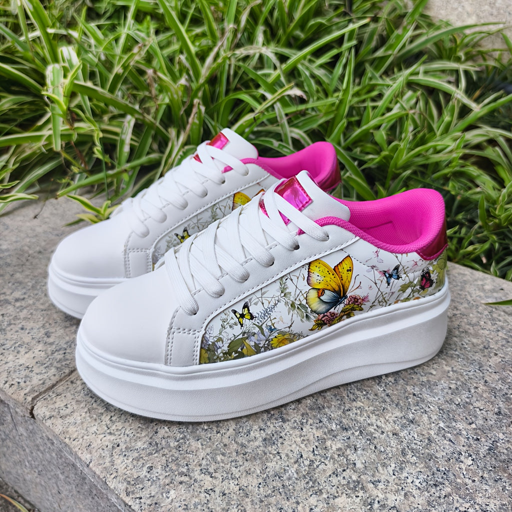 Latest Women's Butterfly Element Style. Platform Sole. Height-Increasing. Fashionable. Lightweight. Trendy White Sneakers for Women, Versatile. Niche Style for Pairing with Skirts, Height-Increasing, Casual. Low-Top Internet-Famous Skate Shoes.