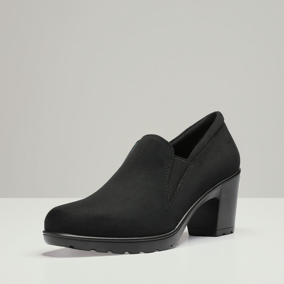 Women's Low Chunky Block Heel Slip-On Pumps - Round Toe Dress Loafers with Cushioned TPR Sole, Low Block Heels Suitable for Office, Business, Casual Wear - - Comfortable Work Shoes, Women Shoes