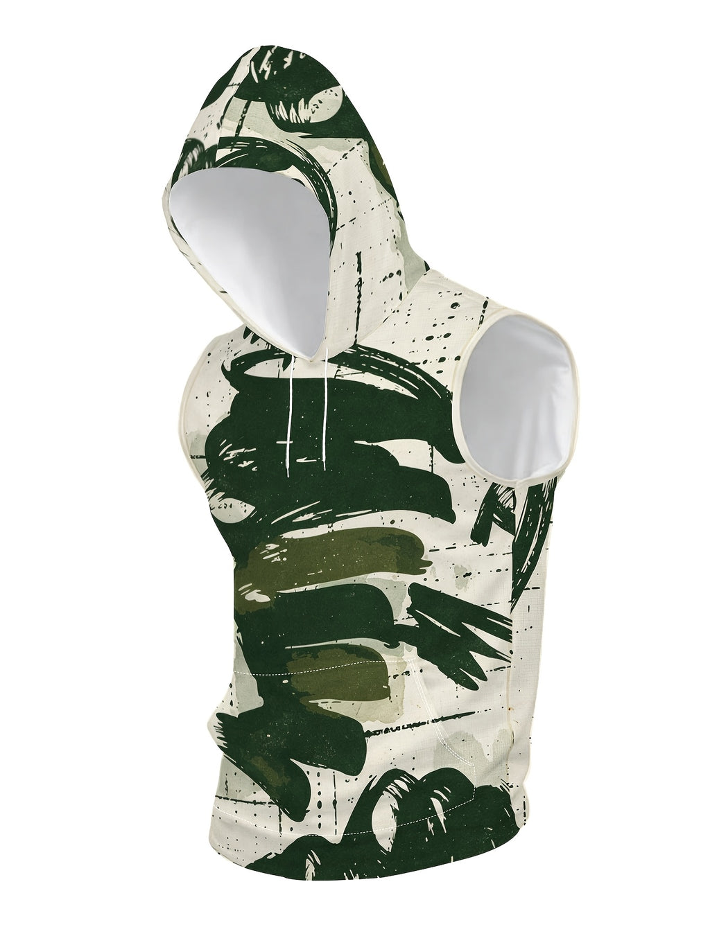 Men'S Hooded Sleeveless Top Black And White Ink Splash Print Sports Fitness Vest Daily Casual Trendy Versatile Breathable Comfortable Slim Fit for Workout Gym Training