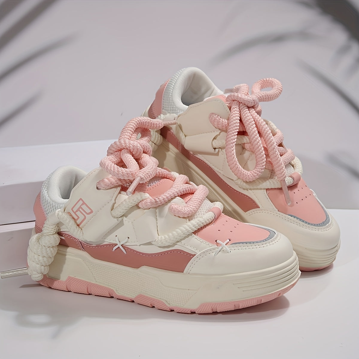 Women'S Niche Design Thick Shoelaces Student Cute Pink Bread Shoes Women'S Ugly Cute Leatherette Girly Thick Sole Height Increasing Sneakers, Women Shoes